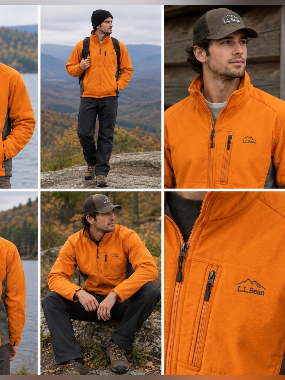 LL Bean Men's Soft Shell Jacket XL Tall Orange Full Zip Chest Pocket With Logo